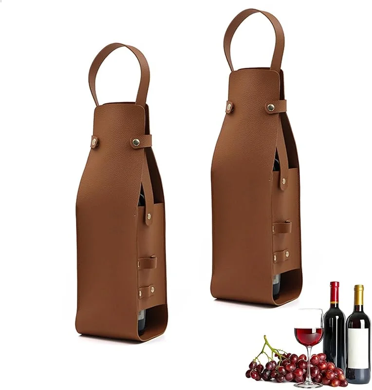 duozoanz Bolsas Para Vino Regalo Bolsa Botella Vino, Juego de 2 Bolsa Para Vino Regalo en PU Marrón 34.5x10cm para Cava Champagne Vino Espumoso Como Regalo Elegante — Vino y mesa festiva
