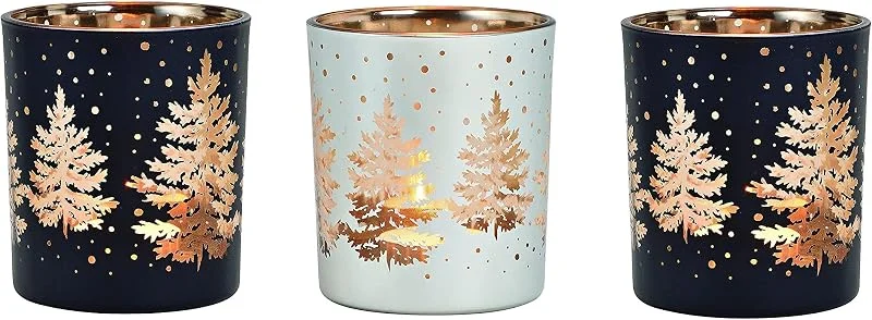 khevga Juego de 3 portavelas navideñas de cristal, color negro, blanco, oro, plata (negro, blanco, dorado) — Adviento y mesa