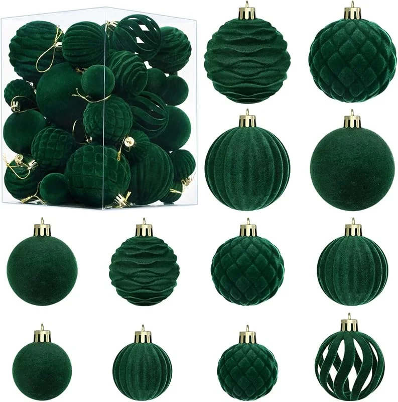 Chingcoo Juego de 38 bolas de Navidad de terciopelo para colgar, 4 cm, 6 cm, 8 cm — Decoracion Navidad