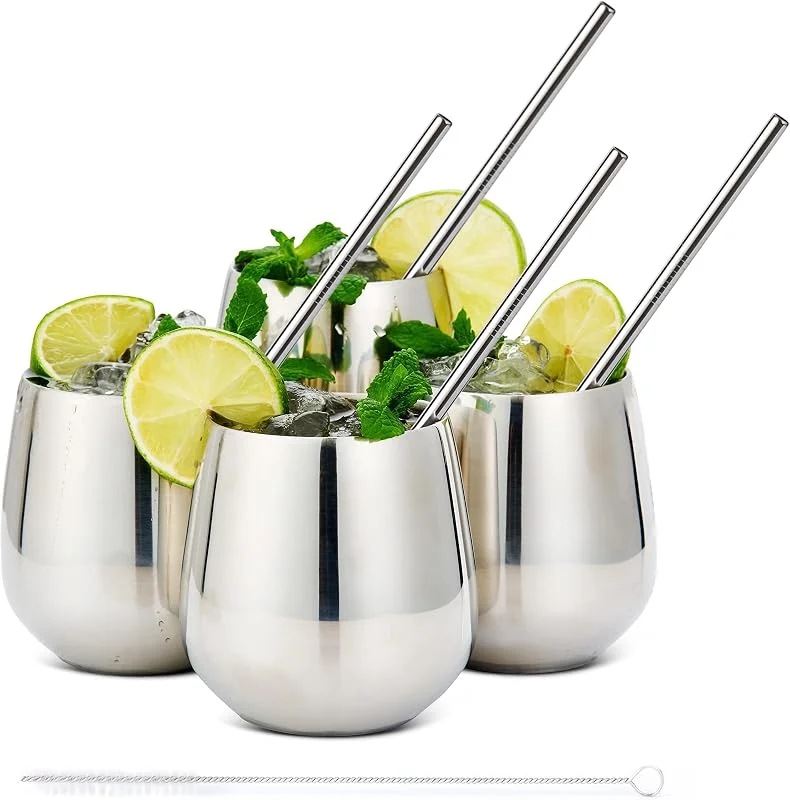 Visita la tienda de OS Oak & Steel ENGLAND Oak & Steel - 4 Elegantes Copas de Acero Inoxidable mas Pajitas - Juego de Copas Gin Tonic - Set Regalo Original para Bodas, Fiestas y Celebraciones — Vino y mesa festiva