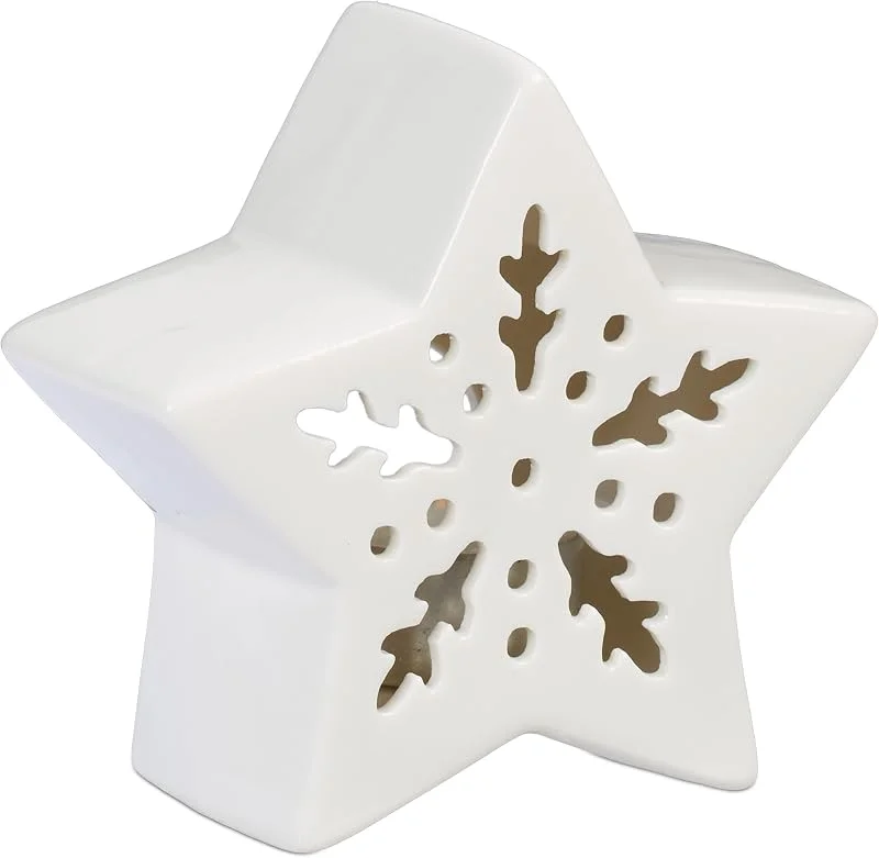 Visita la tienda de Relaxdays Relaxdays Estrella Portavelas de Cerámica, Soporte 1 Vela de Té, 11 x 12 x 5, 5 cm, Portacandelitas Decorativo, Blanco — Adviento y mesa