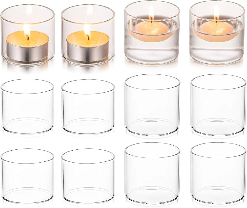 Hewory Portavelas para Velas de Té, 12 piezas Portavelas de Cristal para Velas de Té, Portavelas Transparentes para Velas de Té para Decoración de Mesa de Boda Centrepiece Fiesta de Cumpleaños Comedor — Adviento y mesa