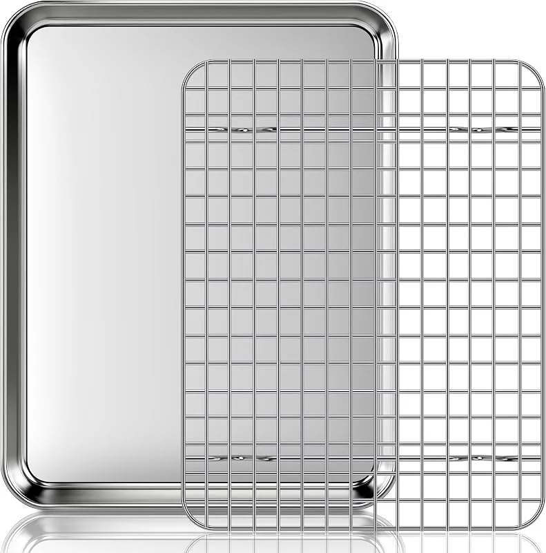 Fire More Bandeja para hornear con Rejilla de Enfriamiento: Bandeja Rectangular para hornear de acero inoxidable para Galletas, Fácil de Limpiar y, Tamaño 12 × 10 × 1 Pulgada — Hogar y cocina