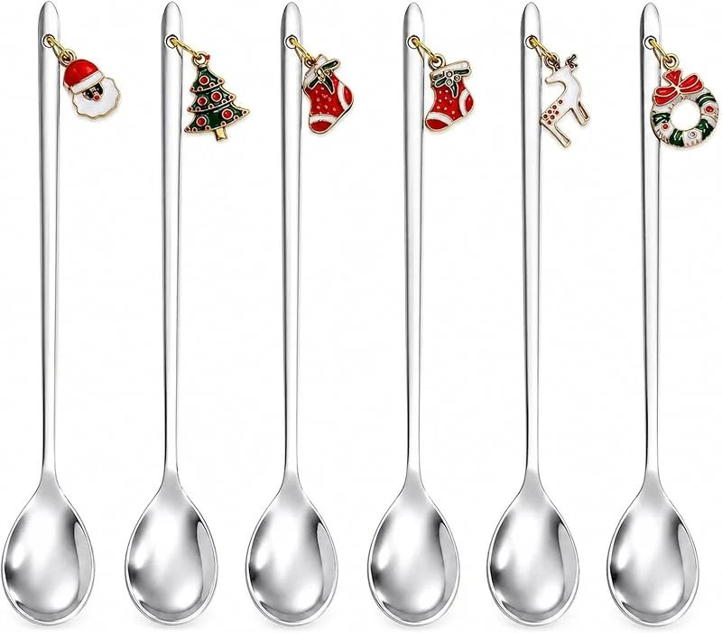 Yokuriel Juego de 6 Cucharas Navideñas Acero Inoxidable, Cucharillas Postre Navidad — Adviento y mesa