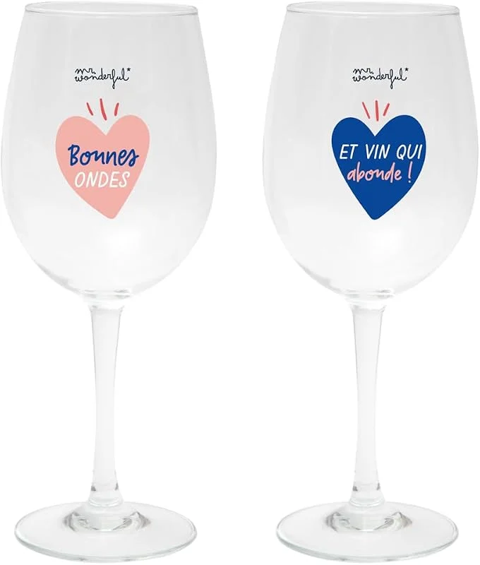 Visita la tienda de Mr. Wonderful Sr. Wonderful – Juego de 2 copas de vino – Buenas ondas y vino abundante! - Capacidad de las lentes: 475 ml — Vino y mesa festiva