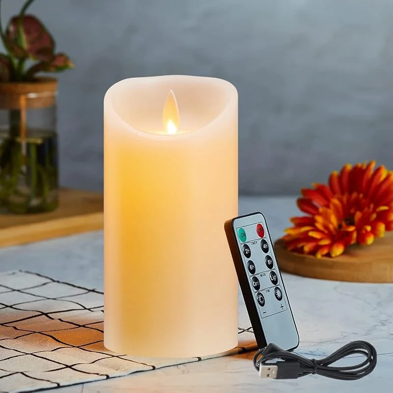 Lonkenn Velas LED Recargable, Velas LED, USB Velas, Velas Parpadeante Sin Llama, Con Mando a Distancia, Vela LED Efecto Llama Temporizador, Con y Regulable, Para Dormitorio Comedor Fiesta-10cm Blanco Cálido — Cena a la luz de velas