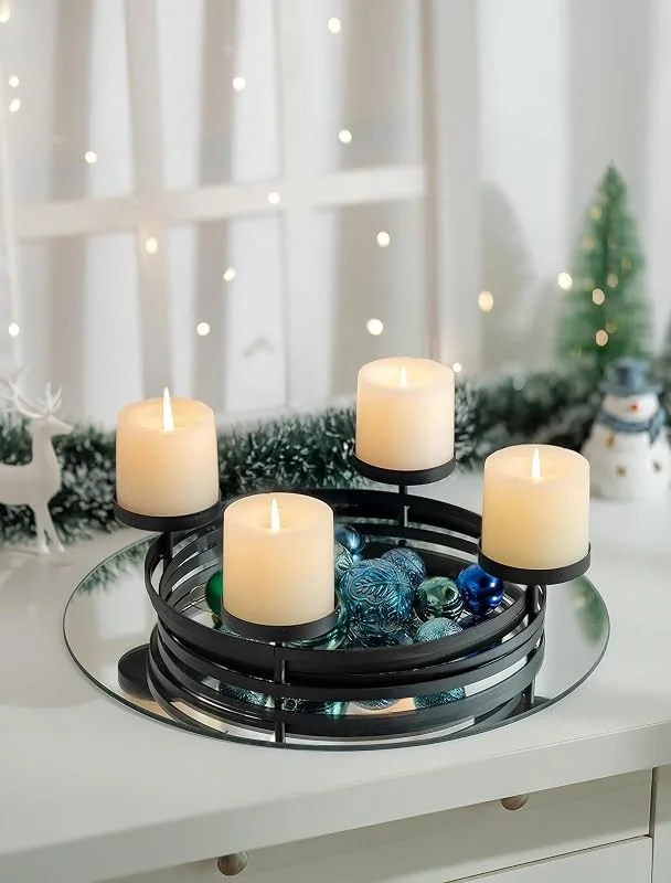 Romadedi Corona de Adviento moderna de metal para 4 velas pilares, negro — Adviento y mesa
