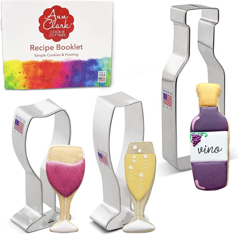 Visita la tienda de Ann Clark Cookie Cutters Ann Clark - Juego de 3 cortadores de galletas para celebración de vino y champán, fabricado en Estados Unidos — Hogar y cocina