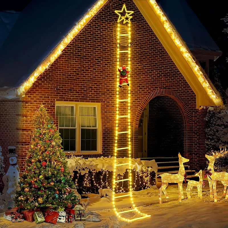 Possily 3.0 m luces para escaleras decorativas navideñas LED, luces decorativas navideñas con Papá Noel, 8 modos y funciones de temporizador, apto para exteriores, jardín, techo, balcón, ventana, blanco — Luces Navidad