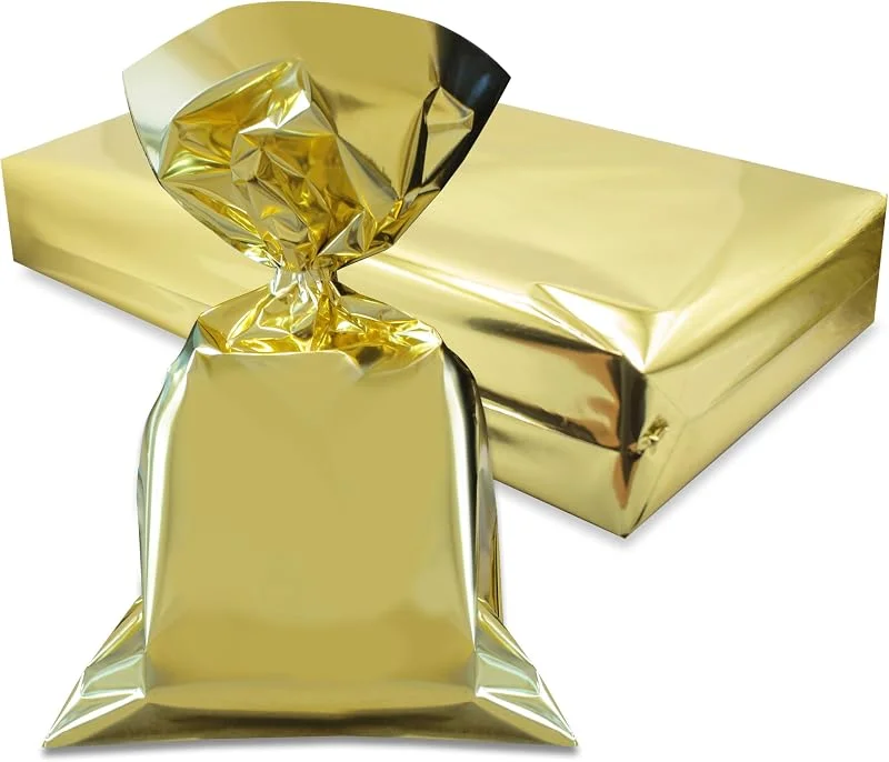 Decoraparty 50 sobres dorados metálicos de 20 x 35 cm, bolsas de polipropileno rectangulares elegantes para envolver regalos, Navidad, cumpleaños, Año Nuevo, celebraciones, regalos — Envoltorio regalo