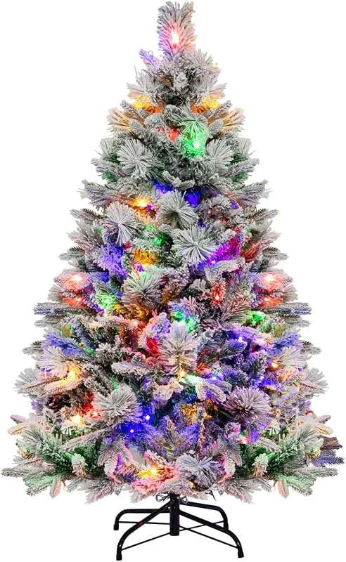 Visita la tienda de COSTWAY COSTWAY Árbol de Navidad Nevado con Luces 136cm, Arbol de Navidad con Luces Incorporadas con 160 Luces LED, 8 Modos, 472 Puntas PVC y PE, 26 Conos de Pino, Arvore de Natal Hogar Fiesta — Decoracion Navidad