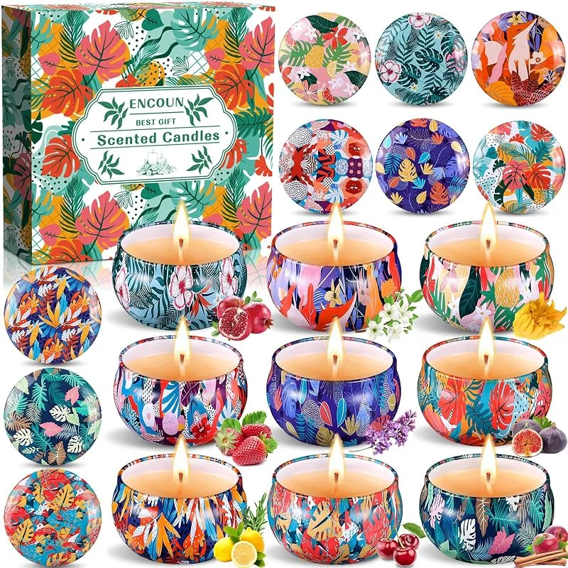 ENCOUN 9 Piezas Velas Aromáticas, Regalo de Aromaterapia, Cera de Soja Decorativas, Juego Perfumado Para Yoga, Boda, Cumpleaños, Navidad — Cena a la luz de velas