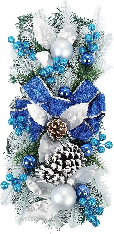 Generic Coronas de Navidad preiluminadas inalámbricas para decoración de escaleras para puerta de casa, decoración de paredes de vacaciones, joyas para interiores y exteriores (azul, talla única) — Decoracion Navidad