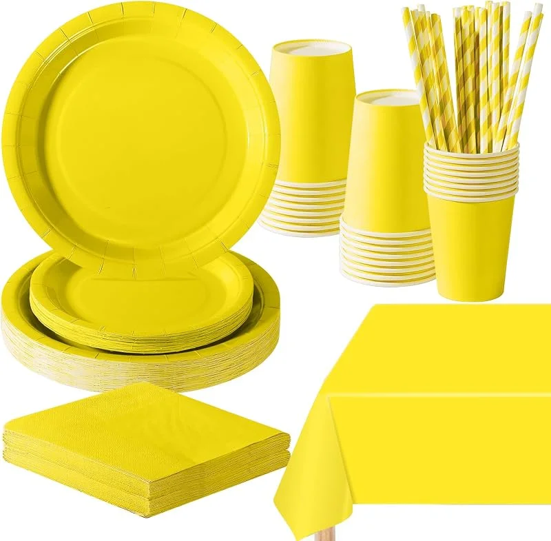 PYAILI Juego de vajilla amarillo para fiesta cumpleaños -24 comensales — Adviento y mesa