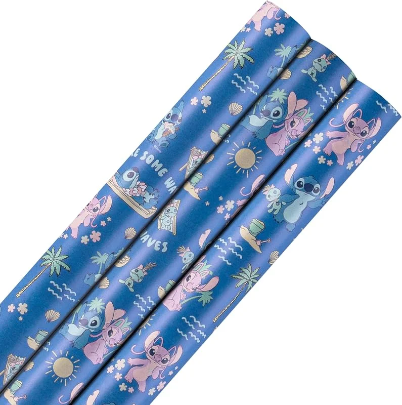 Hallmark Papel de regalo, para cualquier ocasión, paquete de 3, 2 m cada uno, Disney, Lilo & Stitch, Stitch & Angel, cumpleaños, Navidad, azul — Envoltorio regalo