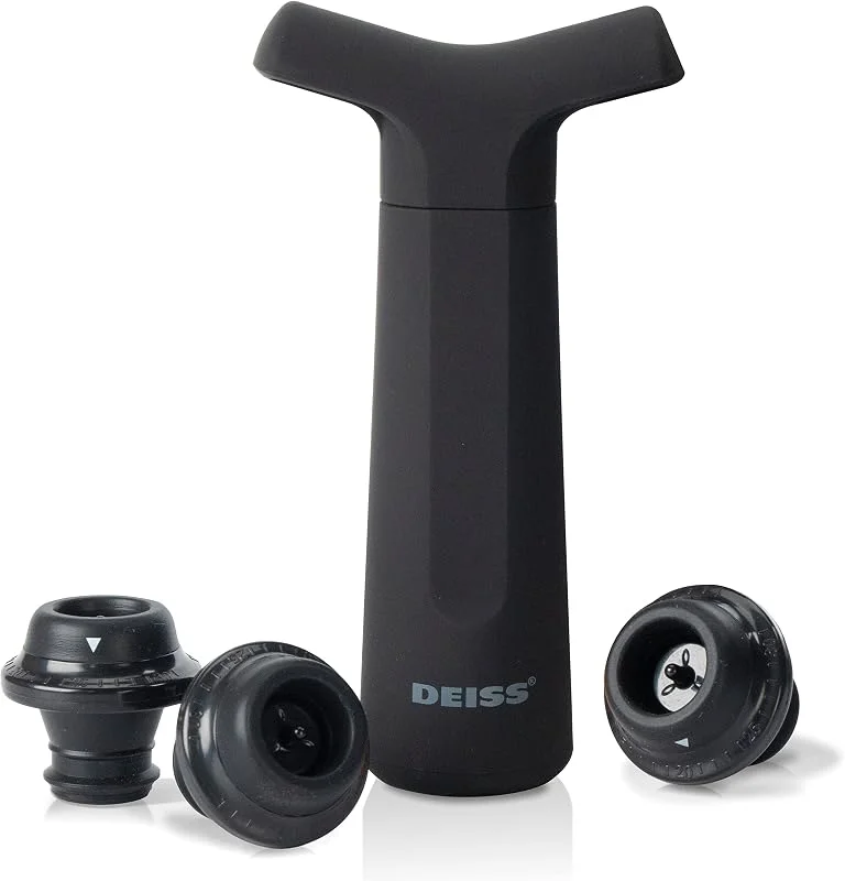 Visita la tienda de Deiss Deiss PRO Bomba Conservadora de Vino con 3 Tapones para Botellas de Vino Tapones de Silicona para Botellas de Vino con Marcadores de Fecha Tapón (Wine Preserving Pump) — Vino y mesa festiva