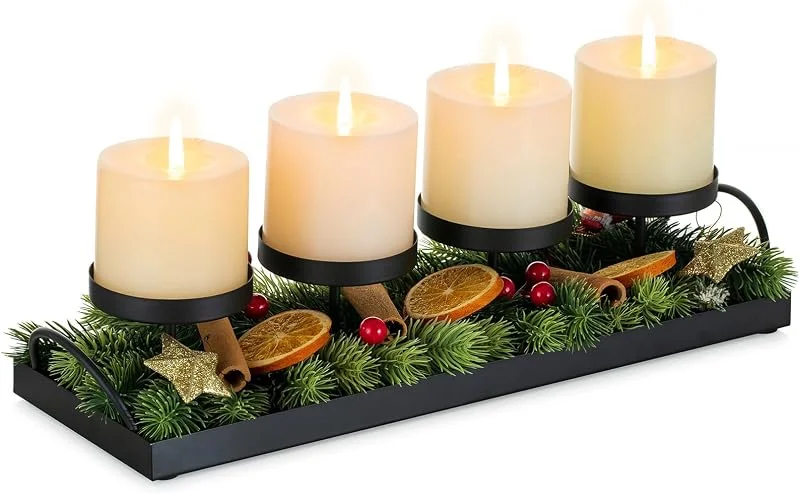 Visita la tienda de Nuptio NUPTIO Corona de Adviento Alargada Arreglo de Adviento Metal: Negro Portavelas de Adviento Moderno Soporte de Corona de Adviento Bandeja de Adviento Reutilizable Portavelas Largo con Mango 42cm — Adviento y mesa