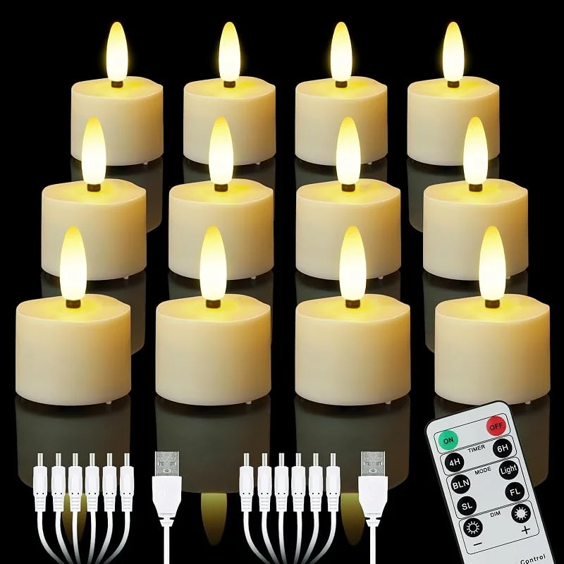 Visita la tienda de ZIYOUDOLI 12 Velas LED Recargables con Temporizador de Control Remoto Luces de té Eléctricas USB Distancia Parpadeantes Luz Blanca Cálida Regulable Adecuadas para Navidad Fiestas Decoración del Hogar — Luces Navidad