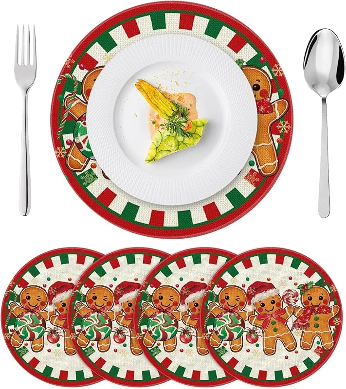 PPGGOPP Manteles Individuales de Navidad, 4PCS Mantel Individual de Navidad, Manteles Individuales Navideños manteles Individuales para Cocina, Mesa de Comedor, Hotel, decoración de Mesa de Christmas (E) — Hogar y cocina