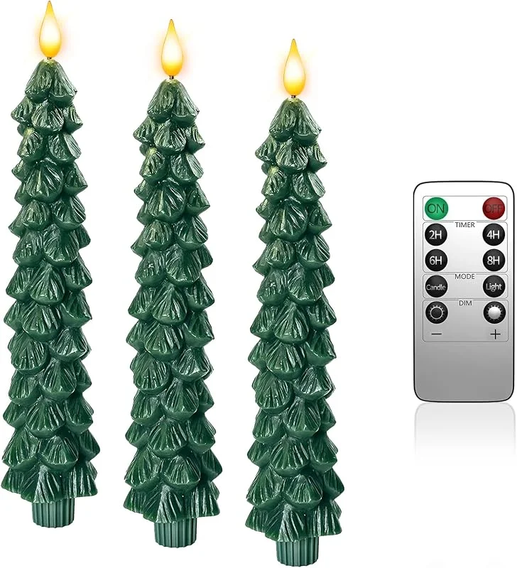 Visita la tienda de Yme Yme 3 velas LED para árbol de Navidad con mando a distancia y temporizador, cera real, velas de abeto con luz blanca cálida, temporizador de 2, 4, 6, 8H, para mesa, decoración de Navidad, regalo — Luces Navidad