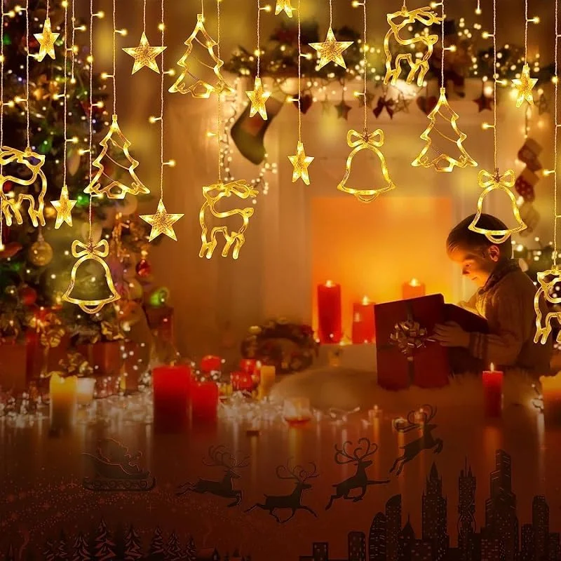 ELEUTH Guirnaldas Navidad Cortina Luces 12 Estrellas LED, 138LED Cortina Luces Exterior con 8 Modos, Luces para Decoracion de Balcón, Ventana, Pared, Escaparate, Fiesta, Jardín — Decoracion Navidad