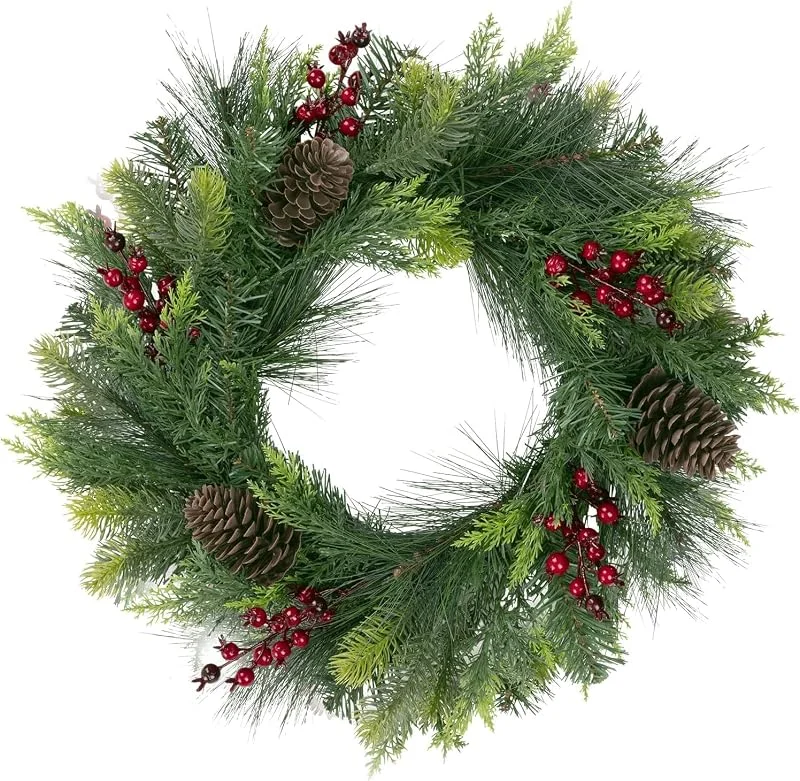 Visita la tienda de SHACOS SHACOS Corona de Navidad para Puerta Artificial 46 cm Corona de Invierno con Bayas Rojas y Conos de Pino Decoración Navideña Colgante Adorno de Navidad para Hogar Puerta Ventana Pared — Decoracion Navidad
