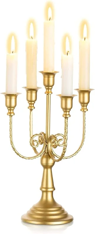 Visita la tienda de Sziqiqi Sziqiqi Candelabro Dorado de Metal, 5 Brazos, para Velas — Cena a la luz de velas