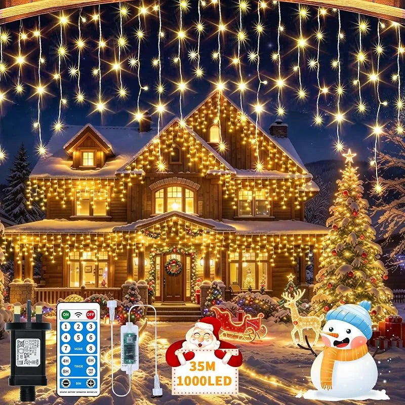 Visita la tienda de RJEDL 30+5M 1000LED Cortina Luces Navidad Exterior, Cascada de Luces Navideñas con 8 Modos, 3 Temporizador&Memoria, Mando a Distancia 40M, IP65 Impermeable Guirnaldas Luminosas Para Navideños Decoración