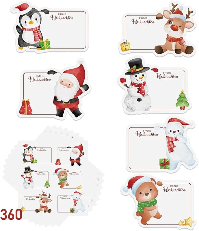 KEORHEZ 360 Piezas Etiquetas Navidad Pegatinas De Navidad 6 Patrones árbol De Navidad Papá Noel Reno Etc Adecuado Para Decorar Fiestas Envolver Sobres Y Regalos — Envoltorio regalo