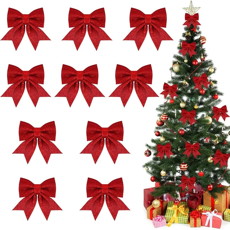 ACTOYS Lazos para árbol de Navidad, 10 unidades de lazos navideños con purpurina, lazo de regalo, lazos de lentejuelas, decoración para árbol de Navidad, decoración de paquetes de regalo — Envoltorio regalo