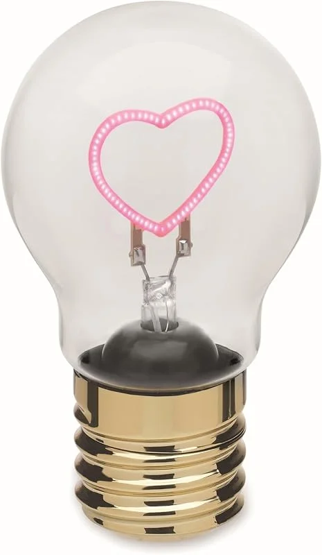 noTrash2003 Bombilla LED con forma de corazón, funciona con pilas, lámpara decorativa con corazón rosa brillante, 12 x 7 cm, cristal y ABS, regalo romántico para pareja, San Valentín — Cena a la luz de velas