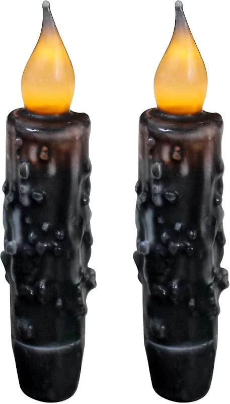 CVHOMEDECO. Velas cónicas con temporizador LED de cera real, con función de pilas, con diseño de país primitivo, sin llama, 4-3, 4 pulgadas, negro mate, 2 unidades en un paquete — Cena a la luz de velas