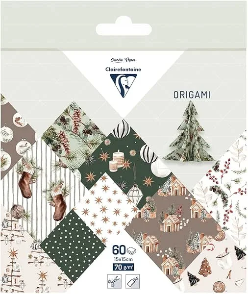 Clairefontaine 95638C - 60 Feuilles de Papier Origami 70g, m² collection Noël Cosy, Format 15x15cm, 30 Motifs Colorés Assortis (2 Feuilles par Motif), Loisirs Créatifs Adultes et Enfants — Envoltorio regalo