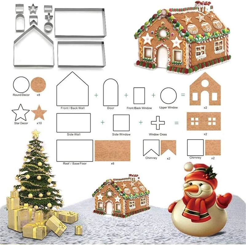 JasCherry Cortadores de Galletas de Navidad 3D, Molde para Galletas Casa de Pan de Jengibre de Acero Inoxidable de 10 Piezas - para Hornear Pasteles Decoración de Pastelería (caja de regalo) — Hogar y cocina