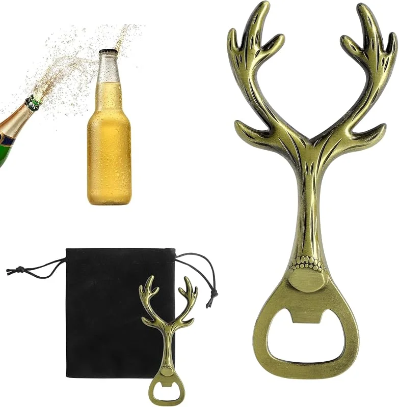 TMZELOA Abridor de Botellas Ciervo con Bolsa de Terciopelo Negra, Set Regalo Navidad Original Compañero Trabajo, Abridor de Botellas Metálico Vintage, Idea Regalo Navidad para Bar Cocina Decoración Navideña — Vino y mesa festiva