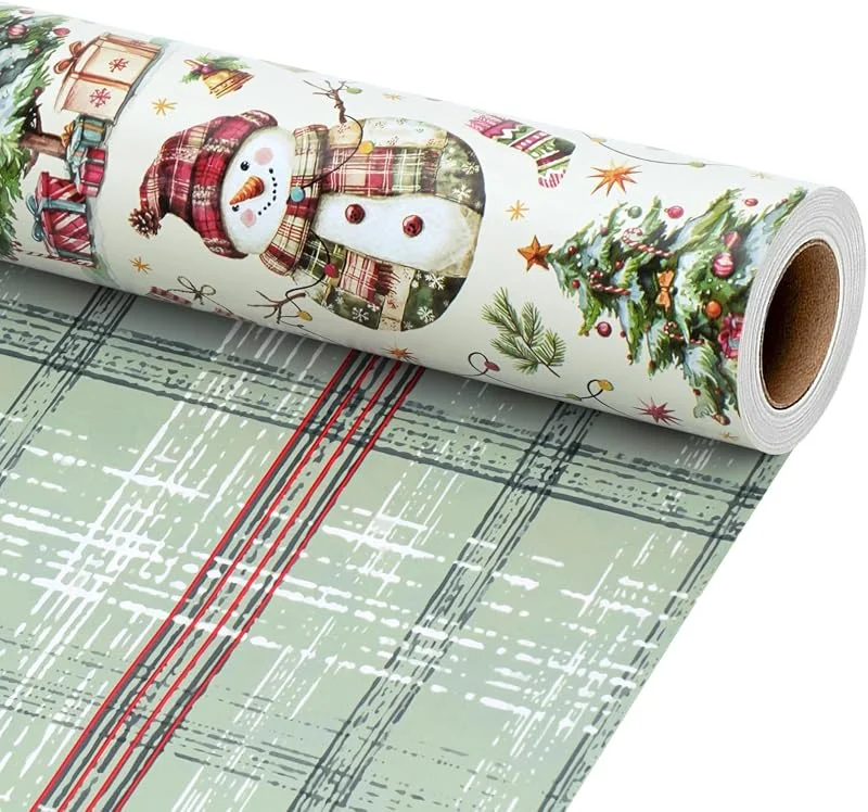 BIOBROWN Papel de regalo de Navidad, muñeco de nieve, 43 cm x 10 m — Envoltorio regalo