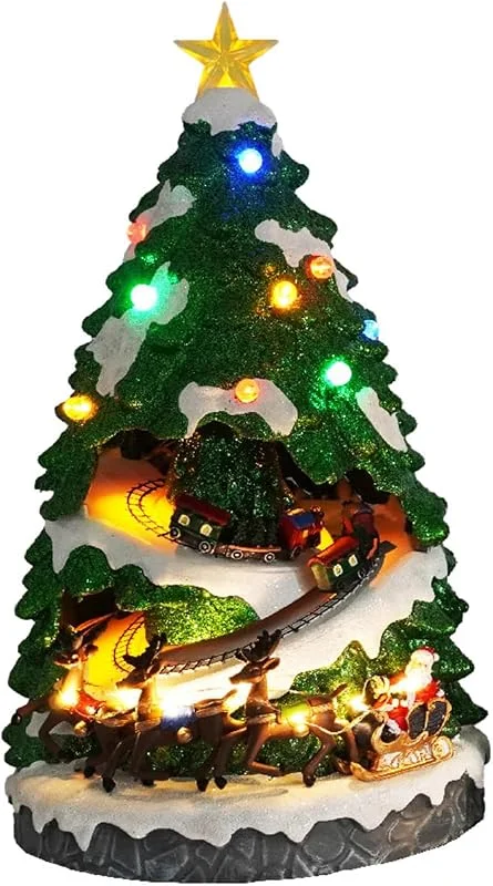 Wintem Árbol de Navidad Animado en Miniatura con Luces LED y música, Ideal para Decorar casa o pueblos navideños, Decorado y Pintado de Forma Artesanal con Materiales Resistentes, 40 x 22 x 22 cm — Decoracion Navidad