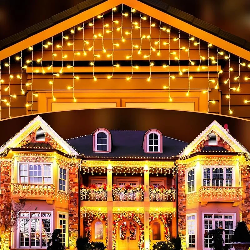 Visita la tienda de Elegear Elegear Cortina Luces Navidad Exterior con Enchufe, Prolongable Impermeable Carámbano, 8 Modos Cadena de Luz de Hadas para Natal Boda Fiestas Casa Jardín Patio Balcón, 20M 800 LED, Blanco Cálido