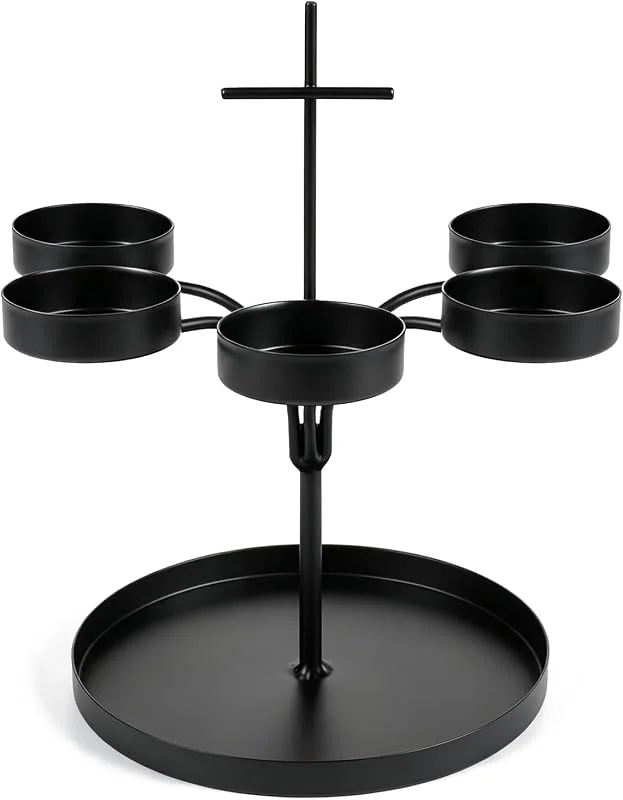 CPROSP Candelabro de 5 Brazos Negro Metal para Velas té de 4cm de diámetro — Cena a la luz de velas