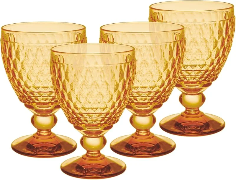 Visita la tienda de Villeroy & Boch Villeroy & Boch Boston Saffron - Juego de 4 copas de vino tinto, 310 ml, diseño facetado, para vino tinto, apto para lavavajillas, color amarillo — Vino y mesa festiva