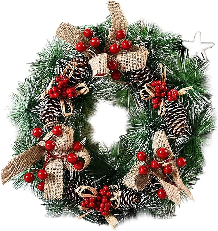 TJCJIEM Guirnalda de Navidad en la Puerta Principal, Colgante Ornamento Puerta, Corona Hogar y Fiesta Decoración día de Gracias Corona Adorno de Pared para Navideñas Nudo de Navidad Copo de Nieve 32 CM — Decoracion Navidad