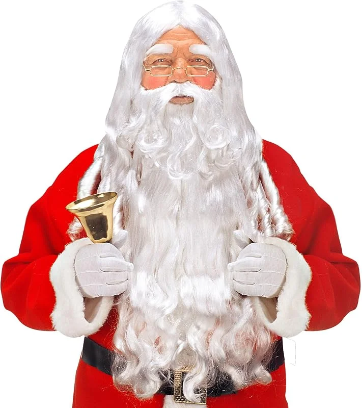 W WIDMANN MILANO Party Fashion - X1524 - Peluca de Papá Noel, blanca, con peluca rizada, barba larga con bigote y cejas, San Nicolás, carnaval, fiesta temática — Ropa Navidad