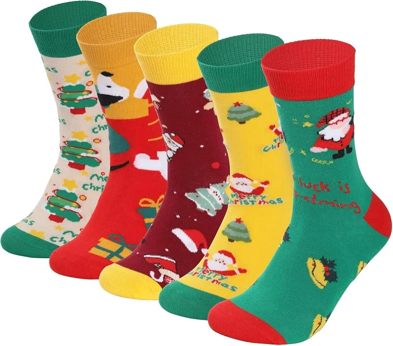 Simpeak Lote de 5 Pares Calcetines de Navidad de Algodón para Hombre Mujer — Decoracion Navidad