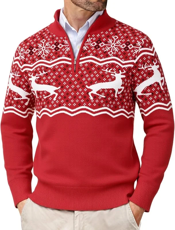 Visita la tienda de Wayleb Jersey de Navidad para Hombre Invierno Cuello Alto con Media Cremallera Suéter de Navideñas Punto de Manga Larga S-3XL — Ropa Navidad