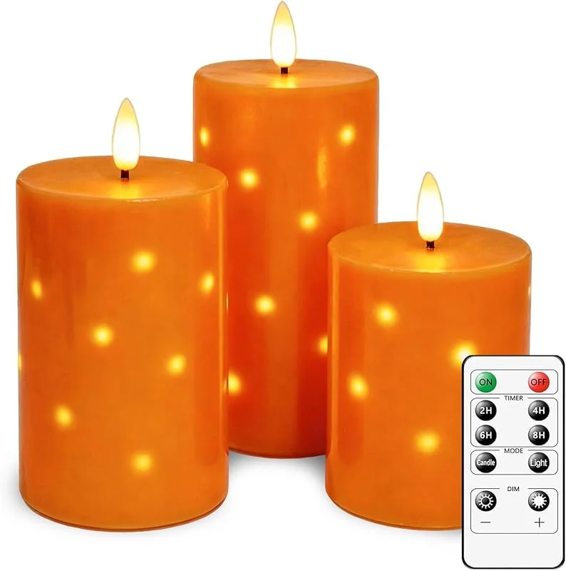 Visita la tienda de AnnSpa 3 Set Velas LED de Pilas con Control Remoto con Temporizador con Cadena de Luces de Estrella Integrada, de Cera Real Parpadeo Mecha para Navidad, bodas, cenas a la luz de las velas - Naranja — Luces Navidad