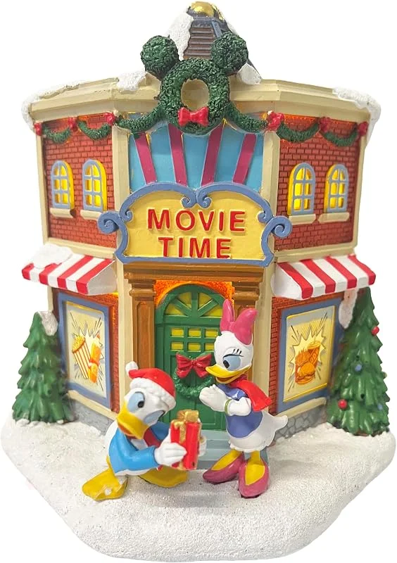 MOMENTS IN TIME Donald Daisy Movie Time Christmas Village - Decoración navideña iluminada — Decoracion Navidad