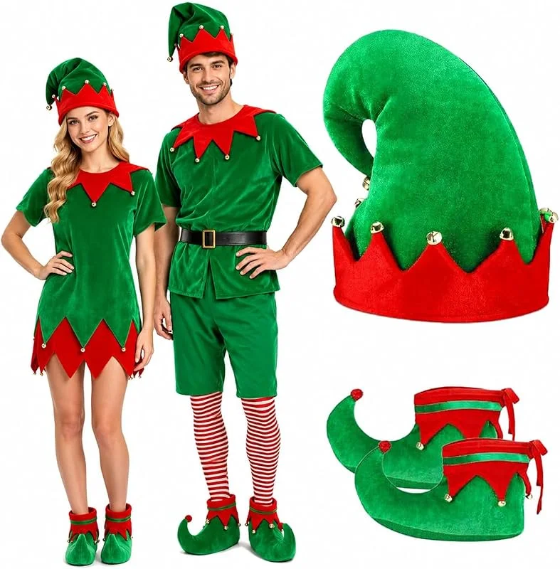 MAOSHYMS Gorro Elfo de Navidad y Zapatos Elfo Navideño 2 Piezas Disfraz Elfo Navidad — Ropa Navidad