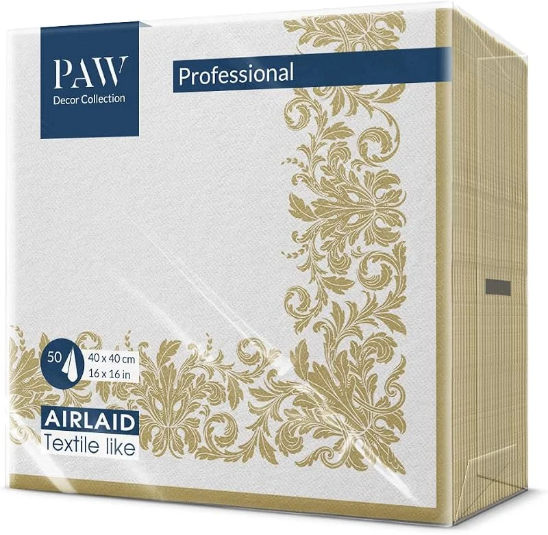 Visita la tienda de PAW Decor Collection PAW Servilletas Textil 40 x 40 cm, 50 uds - Adorno Dorado — Hogar y cocina