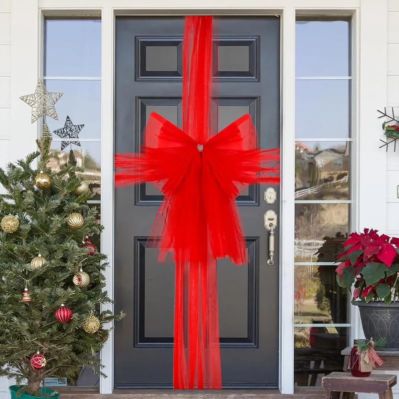 VEYLIN Lazo rojo de Navidad para puerta de armario, lazo grande para puerta, árbol de Navidad, corona, arco de festival, decoración para fiestas de Navidad — Decoracion Navidad