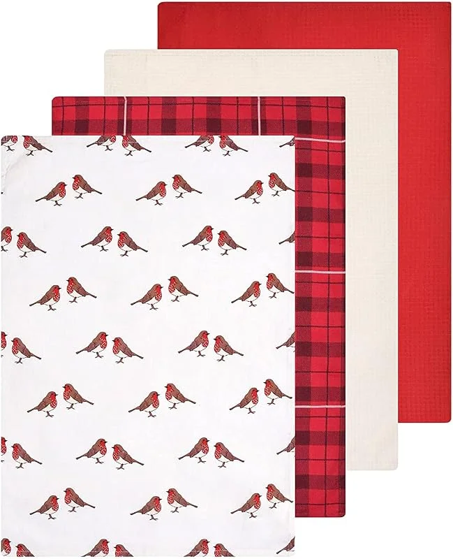 Sleepdown, Algodón, Rojo, 4 paños de Cocina (46 cm x 65 cm) — Hogar y cocina
